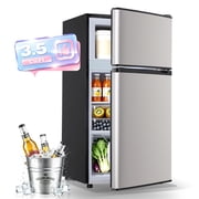JIEJIA 3.5 Cu.Ft Small Fridge with Freezer, Small Refrigerator Separate Freezer, 7 Settings Temperature Adjustable, 2 Door Refrigerator for Office, Dorm, Bedroom, Apartment, Silver
