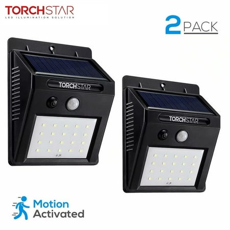 20 LED 320lm Outdoor LED Solar Motion Sensor Lights, Wireless Outdoor Wall Lights, Black, Pack of