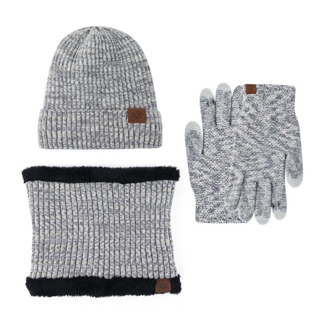 Bufanda guantes para pantalla táctil sombrero grande bufanda guantes conjunto gorro de calavera de punto grueso