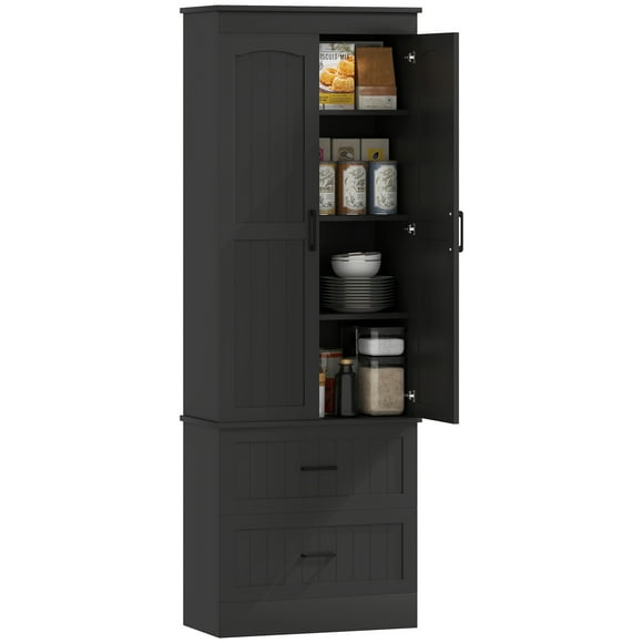 HOMCOM Tall Pantry Cabinet, 67" Farmhouse Kitchen Storage Cabinet, Black