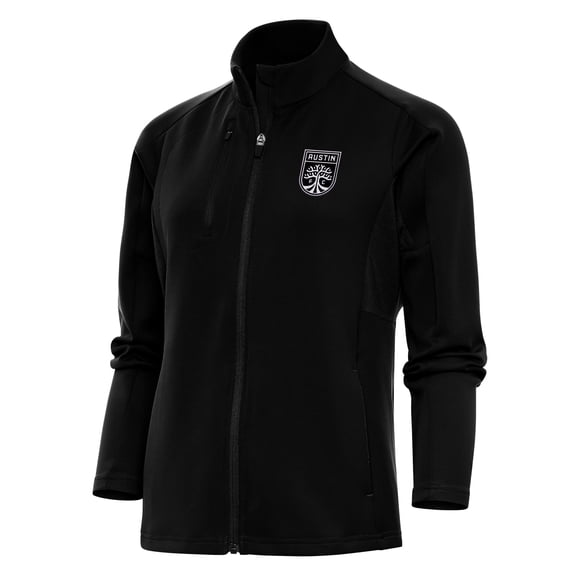 Women's Antigua Black Austin FC Brushed Metallic Logo Generation Full-Zip Jacket