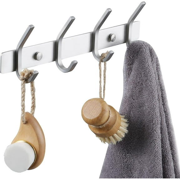 Bathroom Coat Rack Metal Wall Coat Rack 4 Hooks Bathroom Wall Hook Sus304 Stainless Steel Brushed Surface (FMY)