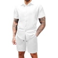 thumbnail image 2 of Xdegoge Men Matching Sets Outfits 2 Piece Casual Short Sleeve Collared Button Up Shirts and Shorts Tracksuits with Pockets Summer Waffle Knit Drawstring Set, 2 of 8