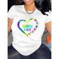 thumbnail image 1 of T-Shirt Femme "Lunch Lady" Imprimé Cœur - Tee-Shirt Décontracté à Manches Courtes Noires avec Design Coloré Dessiné à la Main, Mélange Polyester Confortable, Col Rond, Parfait pour l'Été, 1 of 6