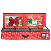HOLDN' STORAGE Wrapping Paper Storage Container, Fits 27 Rolls Gift Wrap, Extra Pockets for Ribbons & Bows, Underbed Storage - Red with White Snowflakes