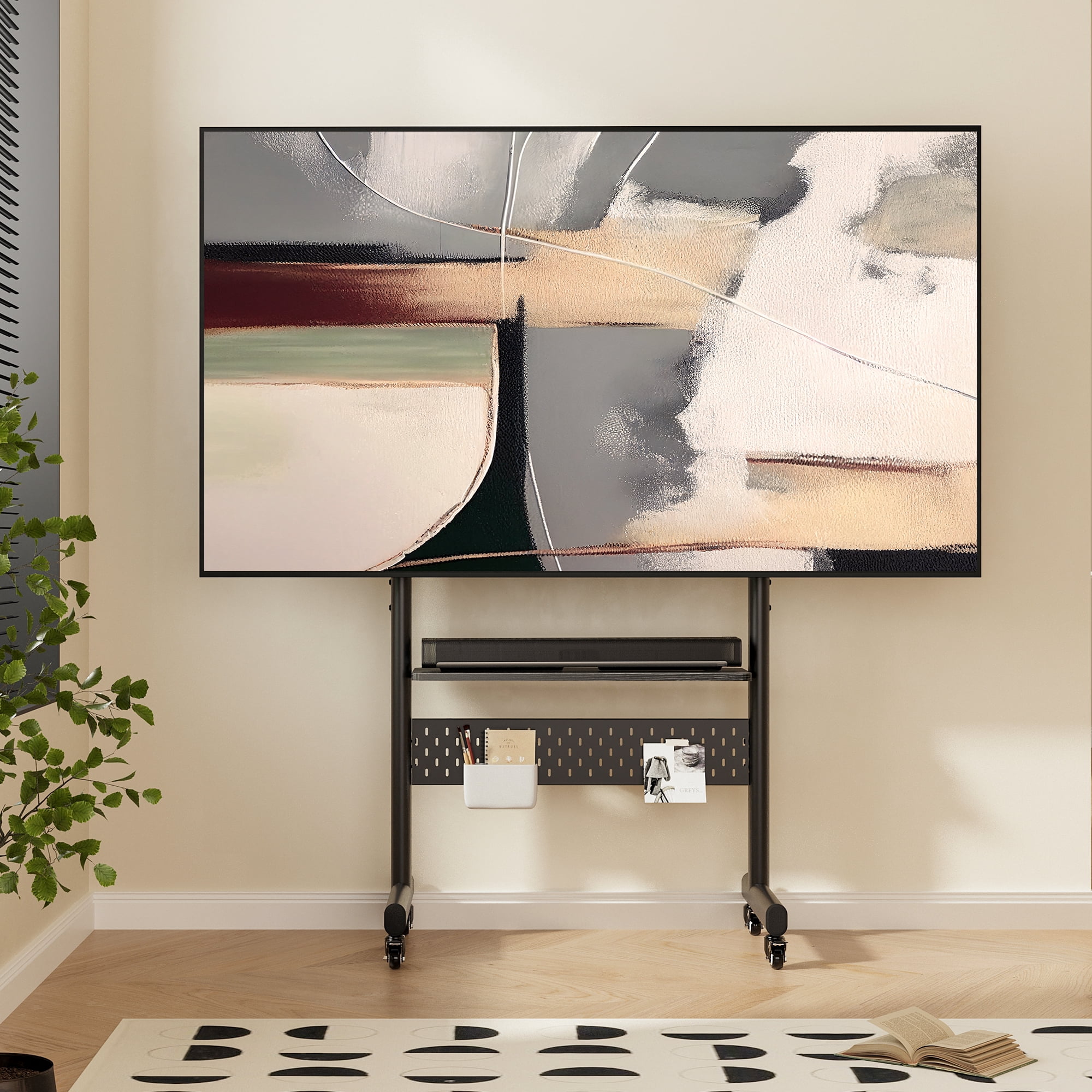 FITUEYES Rolling TV Stand with Wheels for 40-85 inch LCD/LED Screens, Height Adjustable Mobile Cart with One Shelf, Black