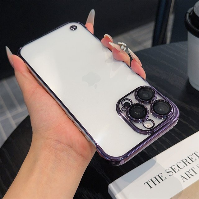 Transparent Ultra Thin Frameless Phone Case For iPhone 16 Pro Max 16 Plus 15 Pro Max Luxury Full Lens Plating Protection Cover Dark Purple For iPhone 16