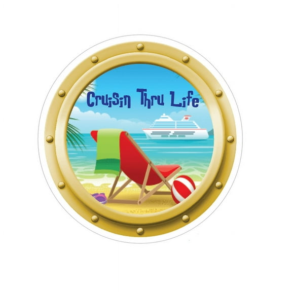 Porthole Beach Scene Island Cruise Magnet Decoration Customized for your Stateroom Door on your Disney Cruise, Carnival, Royal Caribbean, etc
