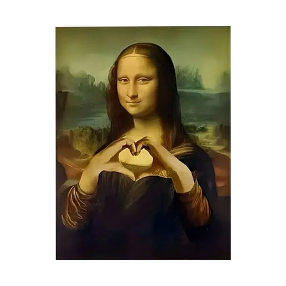 Mona Lisa Bathroom Art, Mona Lisa Making A Heart Gesture Picture Poster, Humor Whimsical Funny Home Decor Bathroom Wall Art(Unframed 11.8x15.7in)
