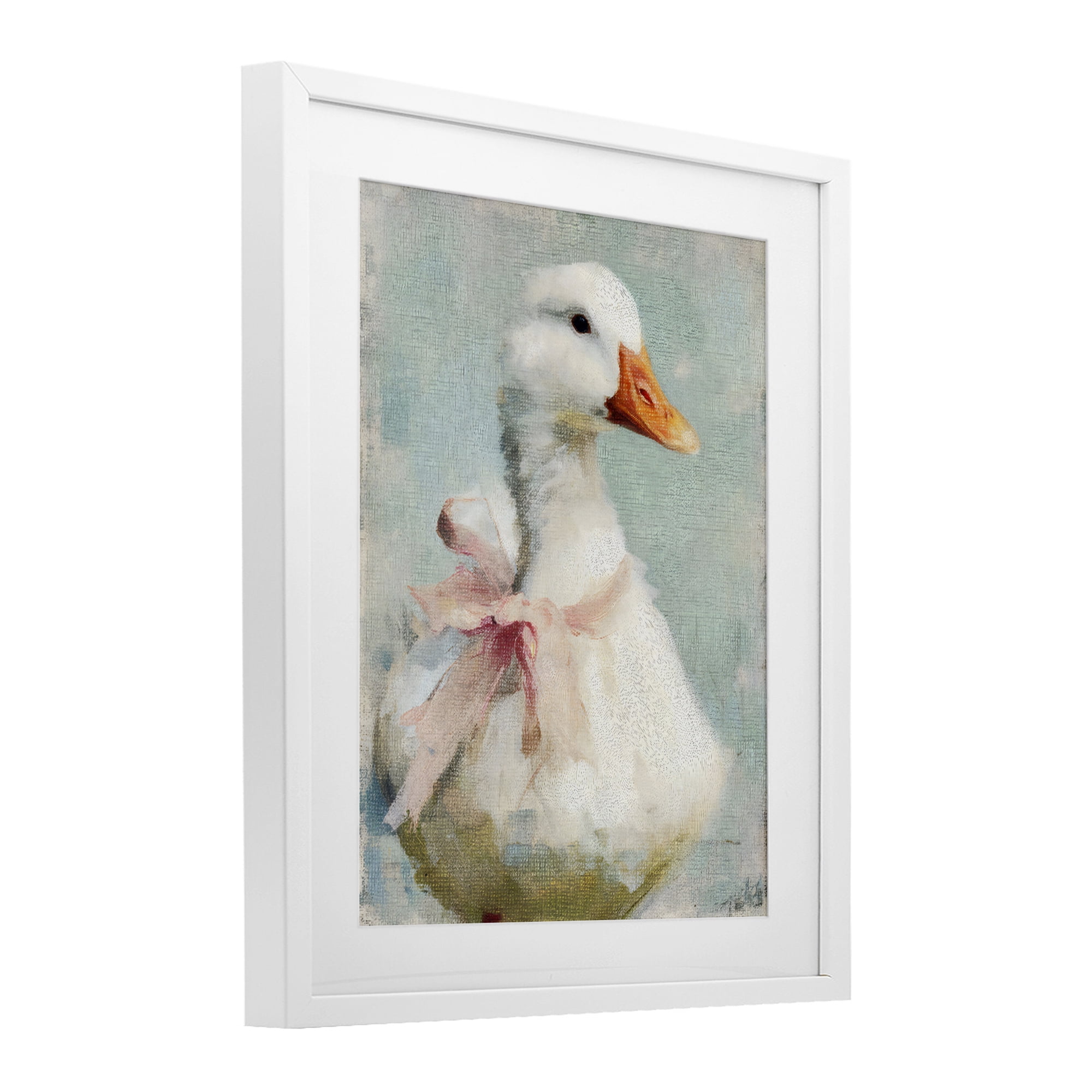Stupell Industries Soft Pink Bow Goose White Framed Print Under Glass, design by LSR Design Studio