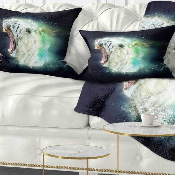 Designart White Tiger with Open Jaws - Animal Throw Pillow - 12x20