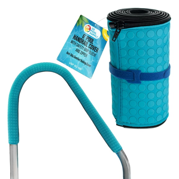 U.S. Pool Supply 6-Foot Pool Handrail Cover with Safety Grip Sleeve and Zipper - Teal Blue Neoprene Slip Resistant Hand Rail Grip - Anti-Slip Comfort Railing Cover, Reduces Risk of Slipping or Falling