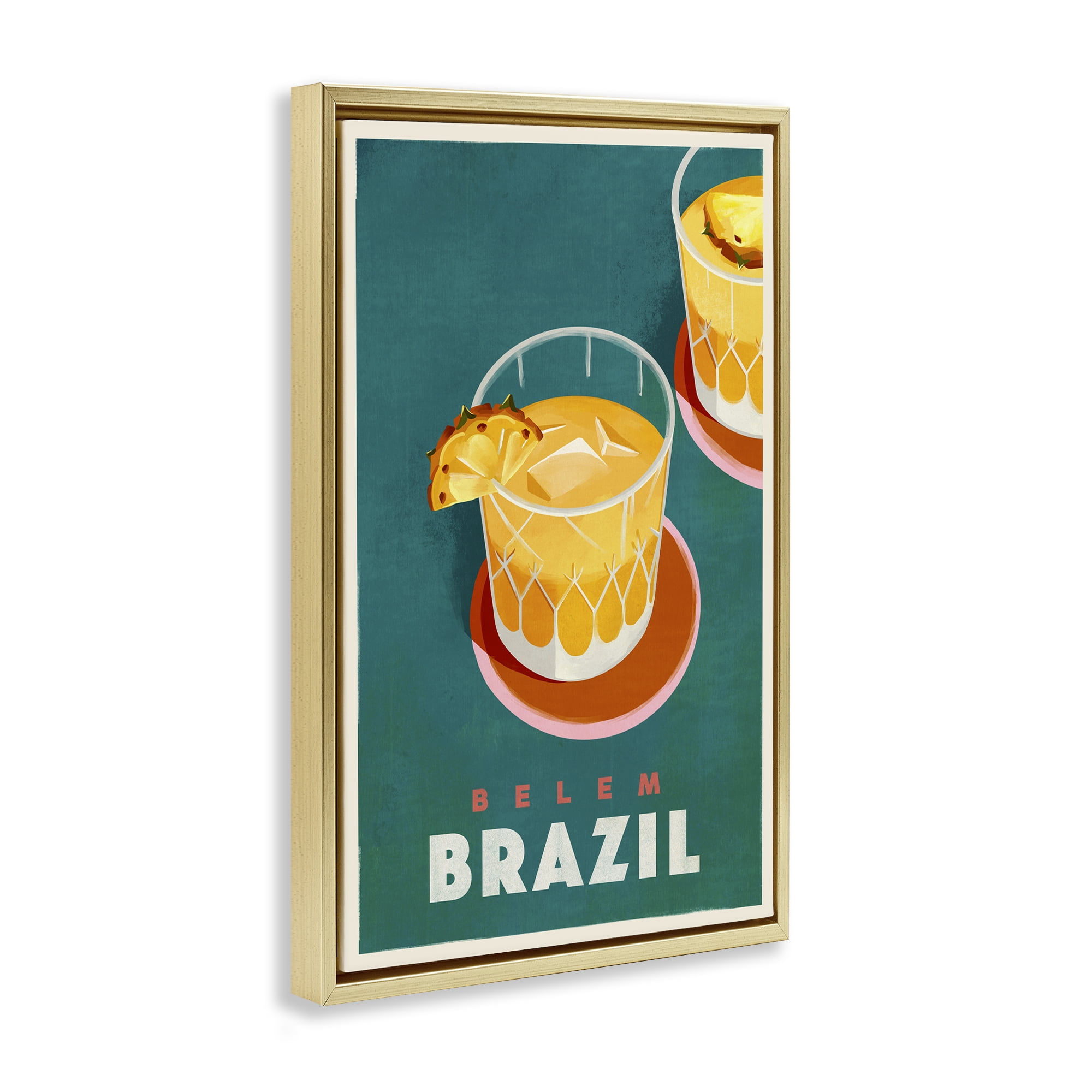 Stupell Industries Belem Brazil Cocktail Food & Beverage Painting Gold Floater Framed Canvas Art Print Wall Art, 21 x 31