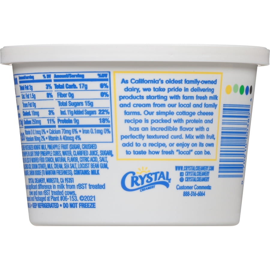 Crystal Creamery Small Curd 2% Low Fat Pineapple Cottage Cheese Plastic Tub16 oz (Refrigerated)