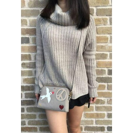 - NWT Tory Burch Peace Embellished Cross Body Handbag Suede French Gray Heart $275
