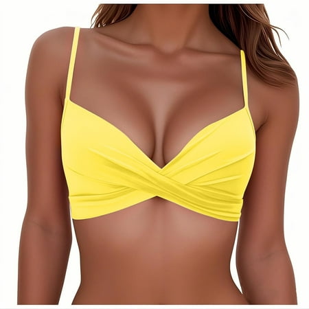 Women Swimsuit Clearance under $5! Xqxayjr Women s Underwire Bikini Top Twist Front V Neck Push Up Bikini Top Adjustable Spaghetti Straps Bathing Suit Tops Swim Bra