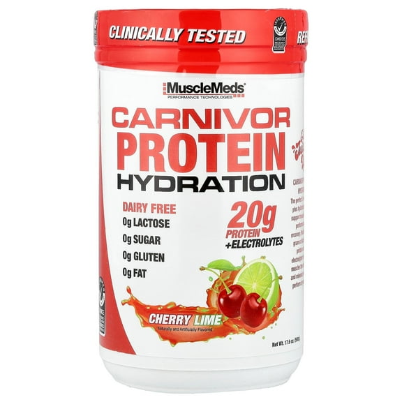 MuscleMeds Carnivor Protein Hydration, Cherry Lime, 17.6 oz (500 g)
