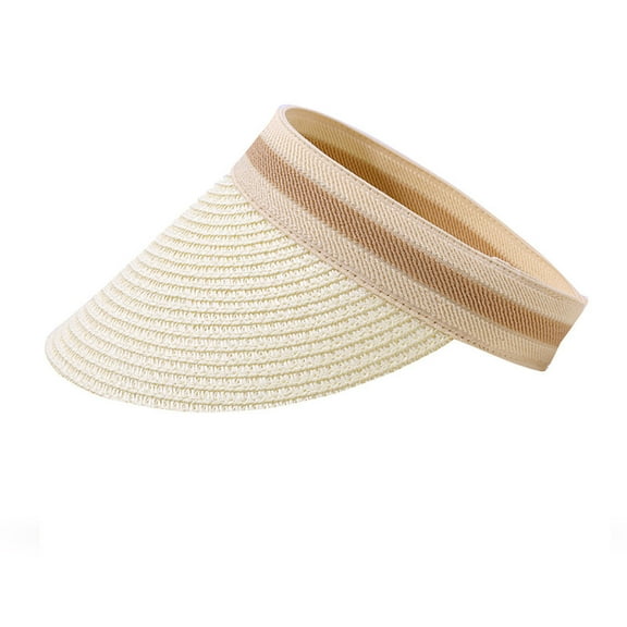 ZACPNCV Sun Visor Hat for Women Wide Brim Straw Visors Beach Hat Ponytail UV UPF Packable Foldable Travel White Free Size