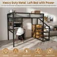 thumbnail image 4 of Full Size Loft Bed with Desk, Wardrobe & Storage, Modern Industrial Metal Frame Loft Bed with Built-In Staircase, Shelves, USB Charging Station, for Adults Teens Dorm Apartment, Black, 4 of 7