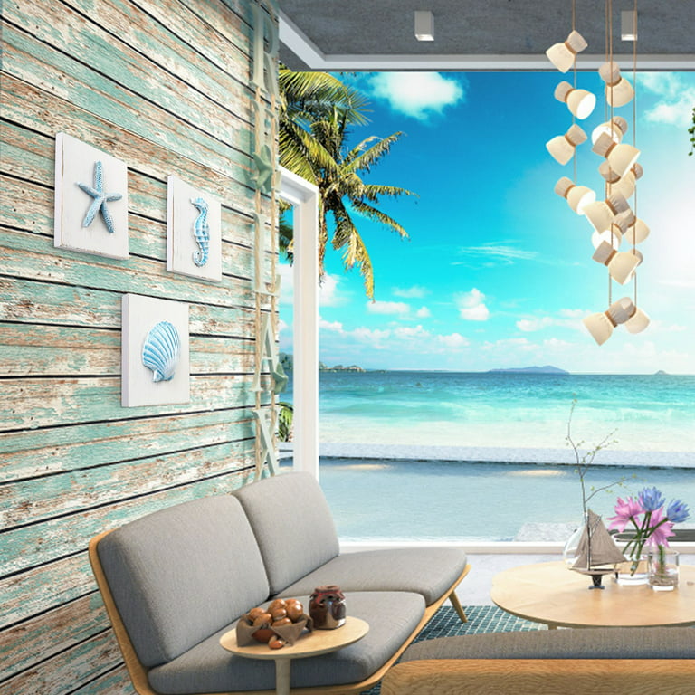 LotFancy Ocean Theme Beach Wall Decor 4Pack for Bathroom, Wooden Coastal 3D Wall Art, 6 x 6 In,Blue