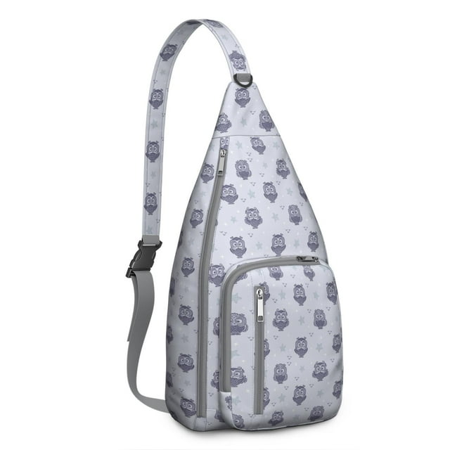 Owl Print Crossbody Sling Bag - Fashionable Night Owl Design Shoulder Backpack with Layered Storage Pockets