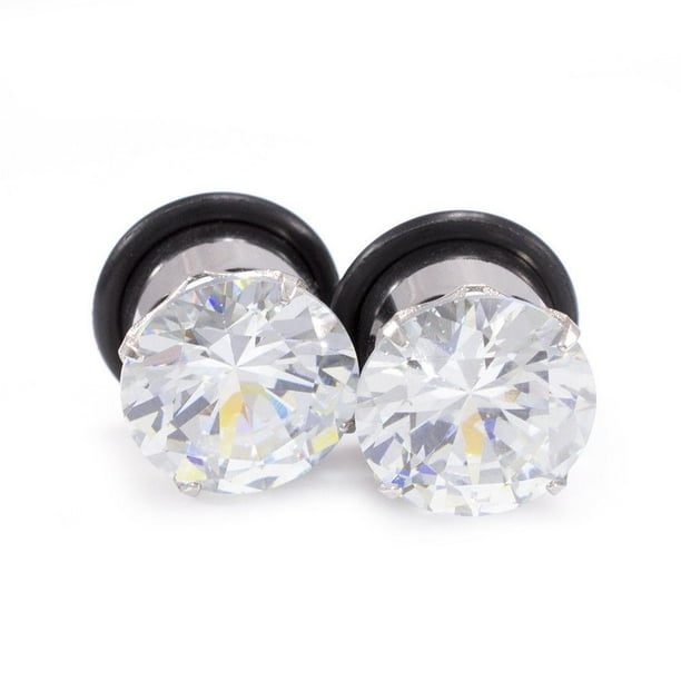 EG Gifts Ear Plugs Gauges With Clear CZ O Ring Surgical Steel High