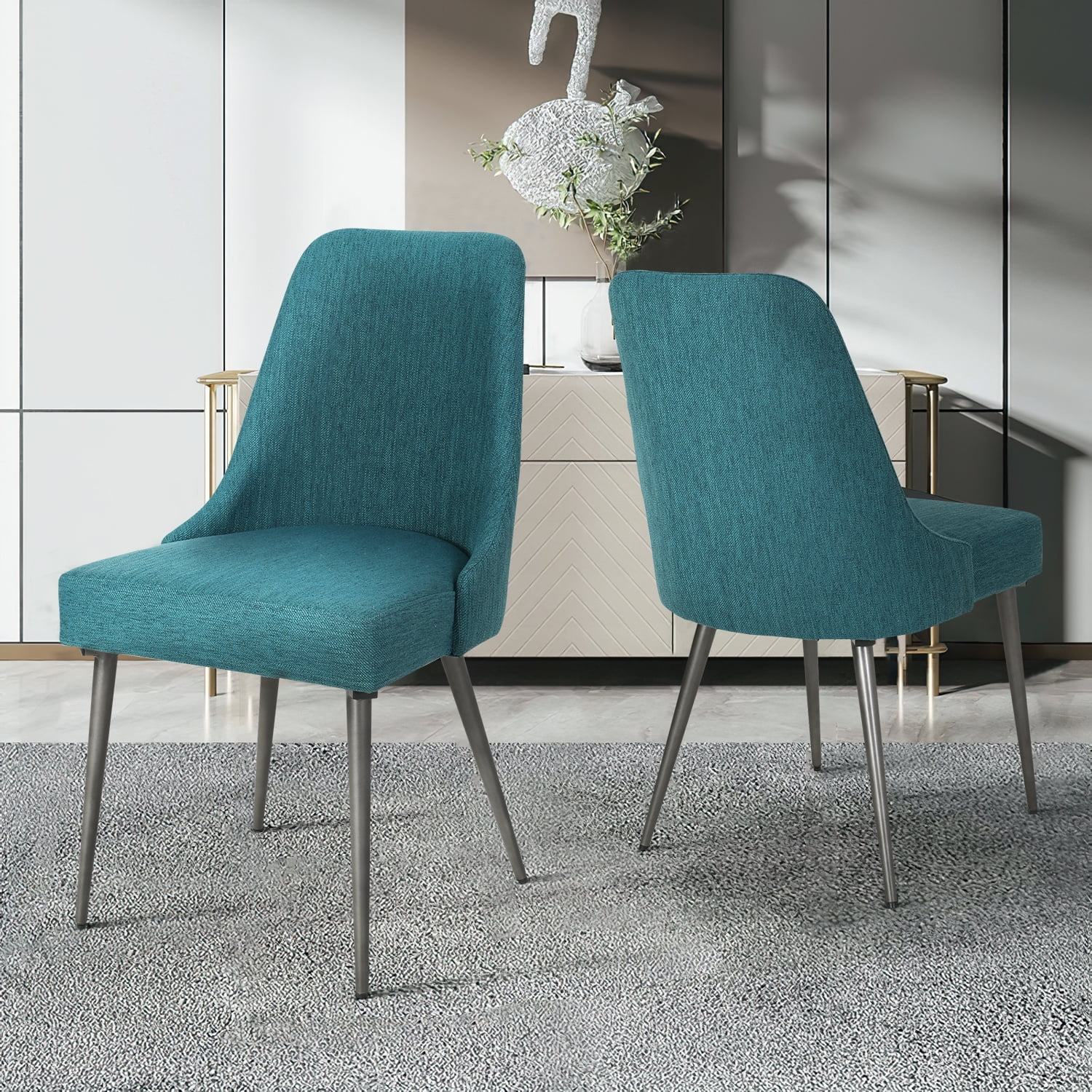 Kadyn Upholstered Kitchen Chair with Metal Legs, Modern Dinner Chairs Set of 2, Dining Chairs for Home, Kitchen, Living Room, Teal