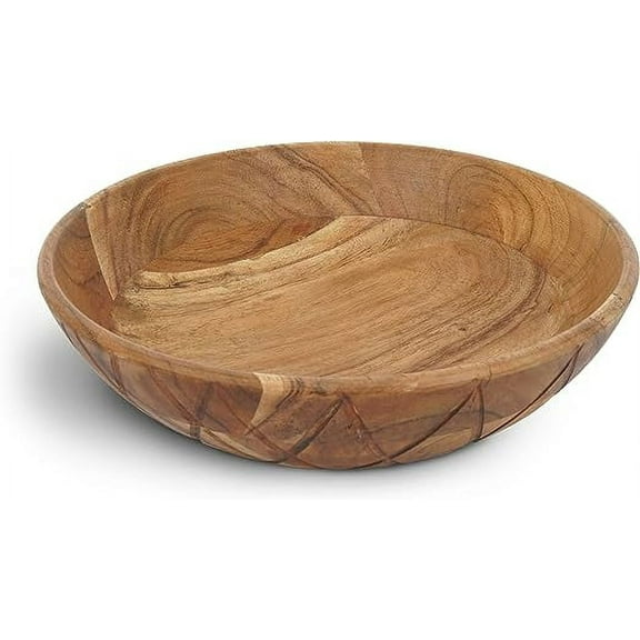 Luxe Designs | Handmade Decorative Carved Side Wooden Bowl for Home, Bathroom and Kitchen Counter | Acacia Wood Large Bowl Fits Cosmetics, Keys & More | 12"x 3" x 7"