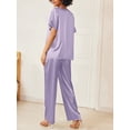 thumbnail image 6 of DAKIMOE Womens Silk Satin Pajama Sets Short Sleeve Pjs V Neck Pajamas for Women with Long Pant S to XL, 6 of 8