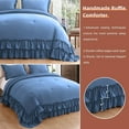 thumbnail image 5 of D.N.G. BEDDINGS 3 Piece Luxury 5 Inch Two Layer Ruffle Comforter Set Premium Super Soft, 800 TC, 100% Egyptian Cotton, Super Soft, Oversized Super King Size Medium Blue Color, 5 of 7