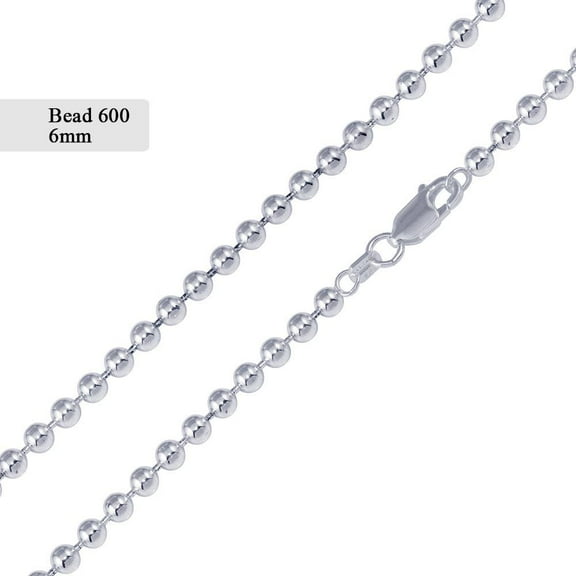 Sterling Silver 925 High Polished Ball Bead 600 Chain 6mm Made in Italy 30" Jewelry Female Unisex