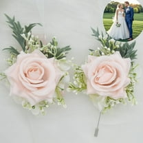 Tutuviw 2Pcs Pink Corsage and Boutonniere Set,Prom Flower Wrist Corsage Bracelets,Party Roses Corsage Wristlet and Men Boutonniere for Wedding Homecoming Ceremony Decorations