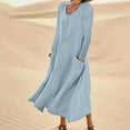 thumbnail image 2 of Maxi Linen Dresses for Women 2024 Beach Flowy Long Dress Short Sleeve A-Line T-Shirt Long Dress Casual Pockets, 2 of 5