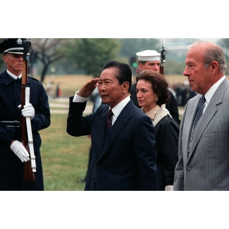 Philippine President Ferdinand E Marcos Is Given A Full Honor Departure Ceremony After A State Visit To The US Secretary Of State George Shultz Is At Far Right Sept 20 1982