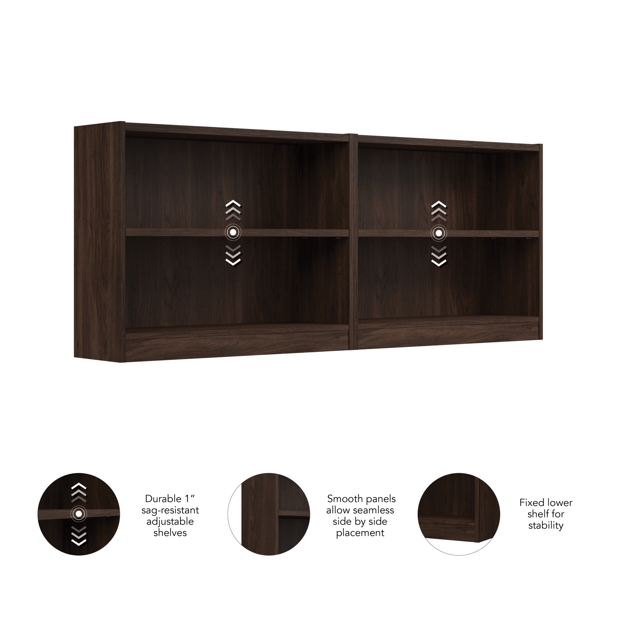 Universal Small 2 Shelf Bookcase Set in Black Walnut - Engineered Wood