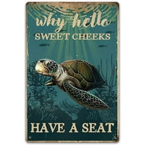 Sea Turtle How Hello Sweet Cheeks Vertical Poster, Funny Turtle Poster Art, Bathroom Wall Decor,Vintage Metal Tin Sign Wall Art Pub Bar Gifts 8x12inch
