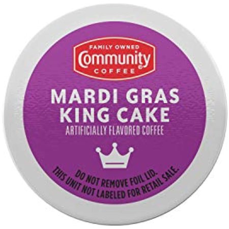 Community Coffee Flavored Medium Roast Single Serve Kcup Pod Box Of Pods  Mardi Gras King Cake  18 Count