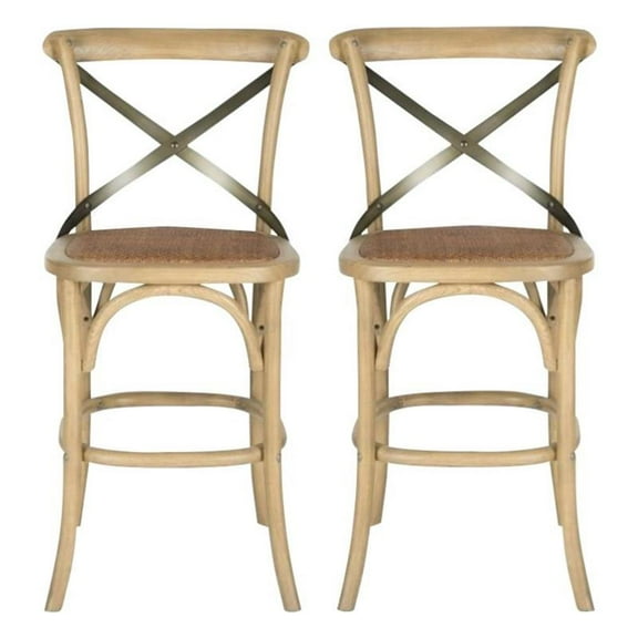 Home Square Oak Wood 24" Counterstool in Weathered Oak - Set of 2
