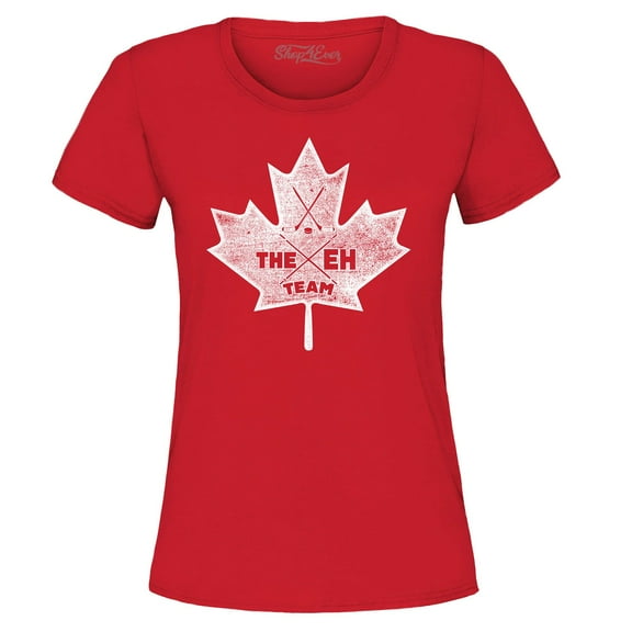 Shop4Ever Women's Canada Leaf The EH Team Canadian Pride Graphic T-Shirt XXX-Large Red