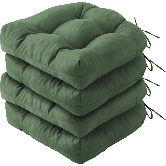 Outdoor Chair Cushions Set of 4, Patio Chair Cushions with Ties, 19x19 5” Tufted Outdoor Seat Cushions, Waterproof Patio Furniture Cushions, Outdoor Dining Chair Pads, Forest Green