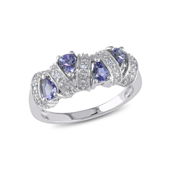 Gem & Harmony 1/2 Carat (Ctw) Tanzanite Pave Ring in Sterling Silver for Women