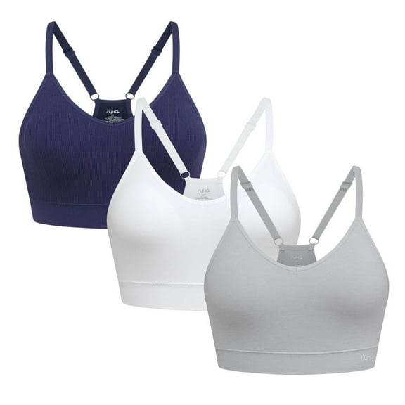 Ryka Ashley Seamless V-Neck Cami Sports Bra, 3 pack, Pct/Wht/Mcrht, Medium