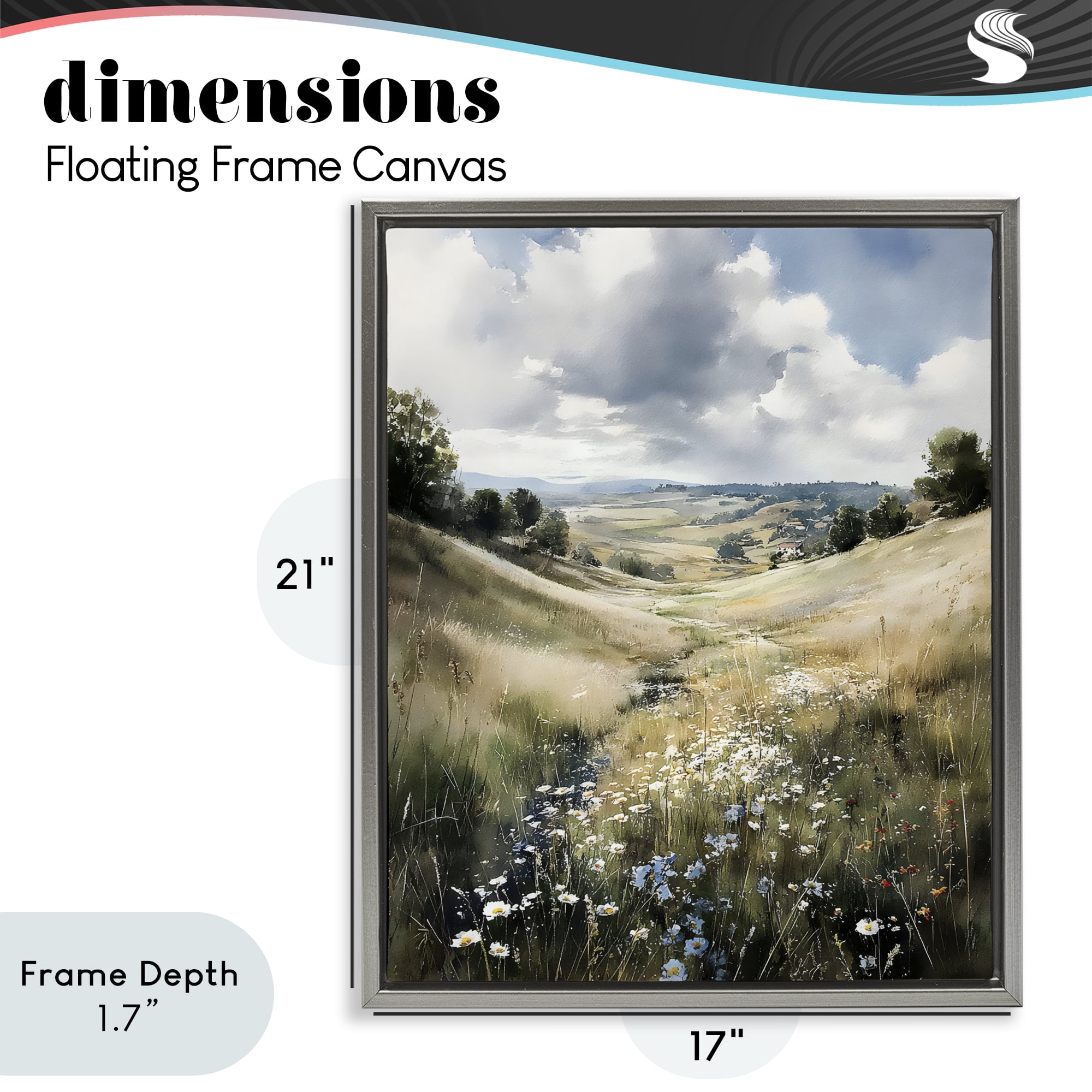 Stupell Industries Floral Valley of Wild Daisies Gray Framed Floater Canvas Wall Art, design by Franklyn Gregory