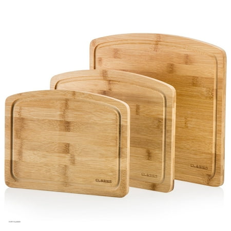 Wooden Cheese Boards Genuine Bamboo Cutting Chopping Board 3 Piece Set | Anti-Bacterial & Anti-Microbial Wooden Board WithJuice Groove | For Dicing, Slicing & Serving Cheese, Meat, Veggies, Fruit, Bread & More ()