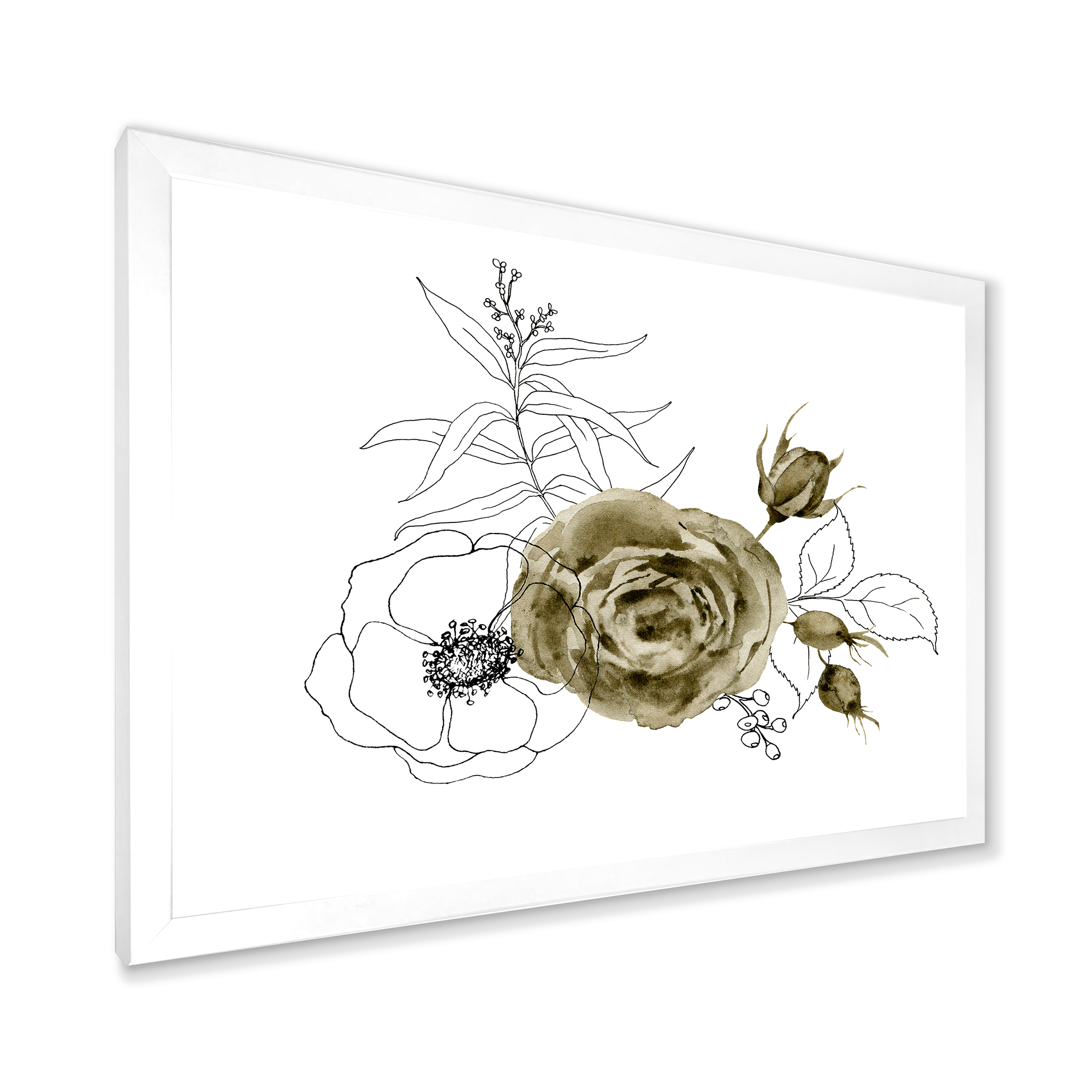 Designart 'Eucalyptus Branches With Anemone Bouquet Flower I' Traditional Framed Art Print