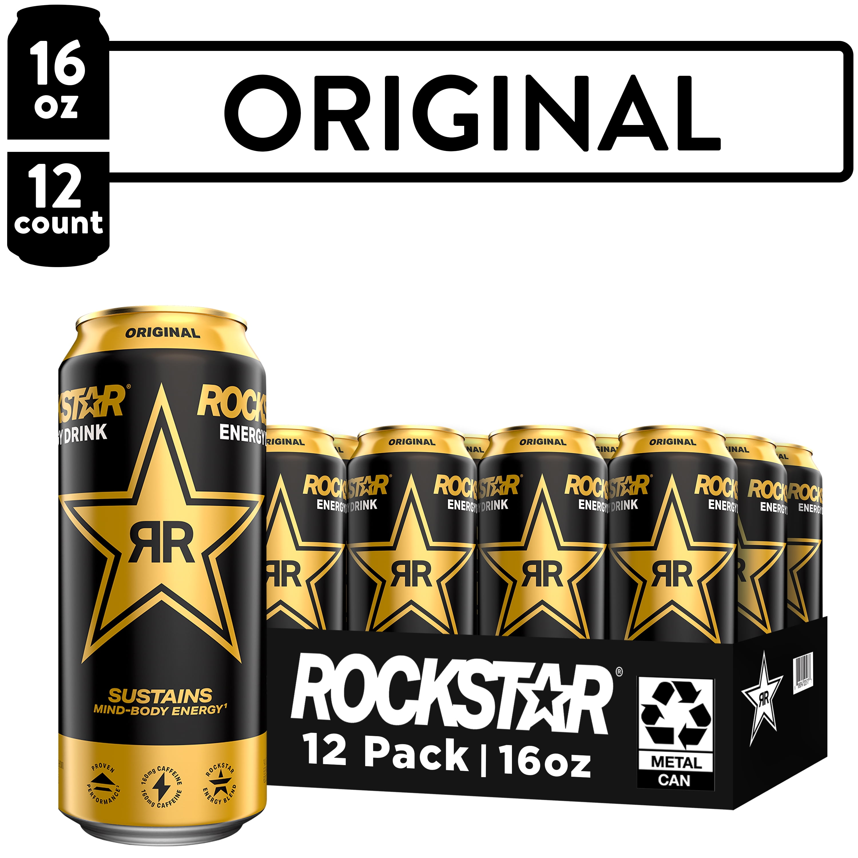 Rockstar Original Energy Drink, 16 fl oz, 12 Pack Cans