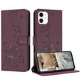 thumbnail image 2 of Flip Case for iPhone 11 PU Leather Wallet Case with RFID Blocking Card Slot & Cash Pocket Magnetic Clasp Stand Function Cover Cat Patterned with Wrist Strap Phone Case,Maroon, 2 of 10