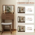 thumbnail image 4 of KASLANDI Solid Wood Vanity Table with Flip Top Mirror, Adjustable Lights, Glass Top Dressing Table, Vanity Desk with Stool for Small Spaces, Bedroom, Walnut, 4 of 11