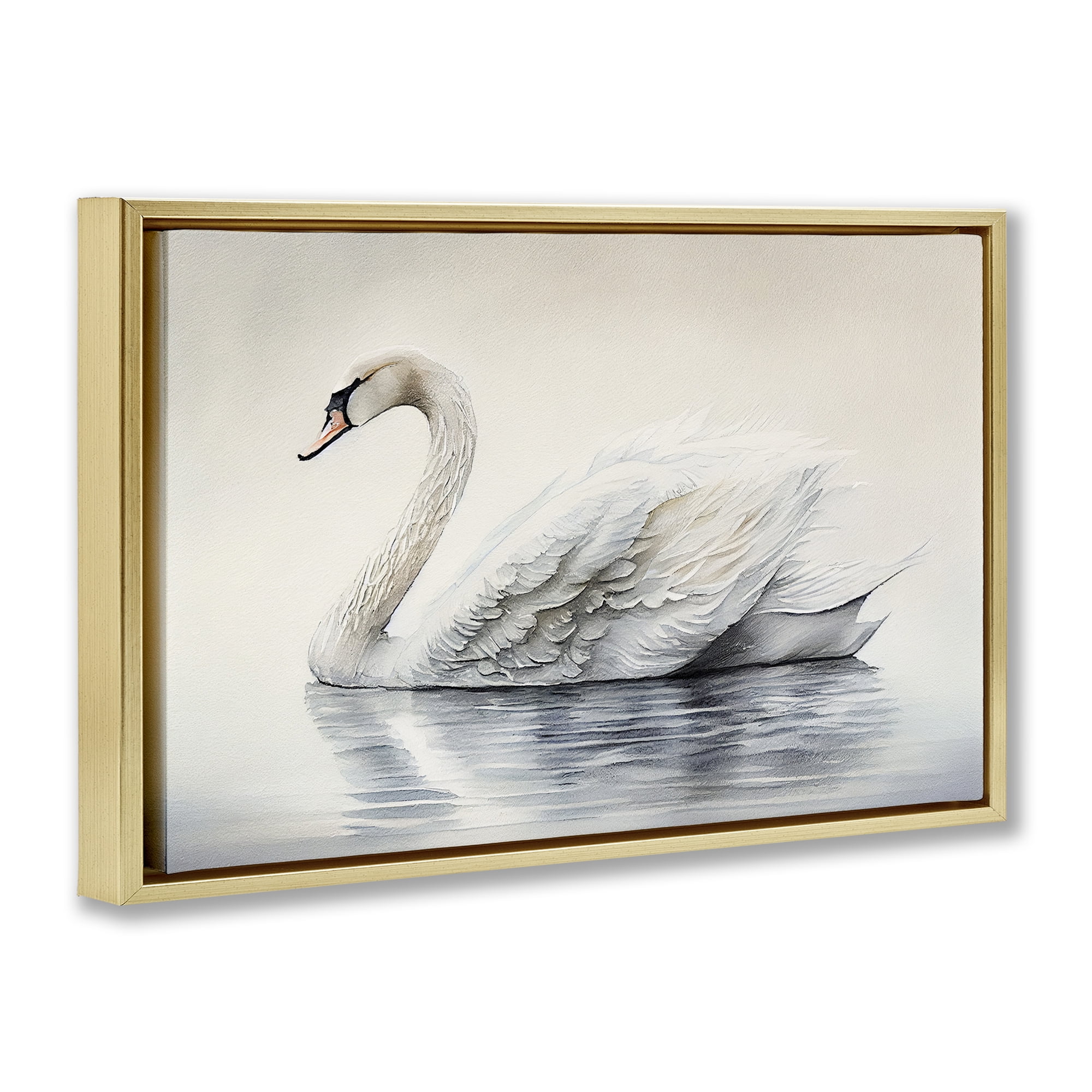 Elegant Floating Swan Gold Framed Floater Canvas Wall Art, design by Sasha