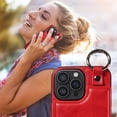 thumbnail image 4 of for iPhone 14 Pro Case with Card Slots, PU Leather Protective Shockproof Case with Ring Buckle, Magnetic Clasp Kickstand Cover for Women Men for iPhone 14 Pro - Red, 4 of 10